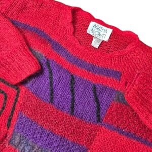 VTG Agatha Brown Womens L Mohair Sweater Made in Italy‎ Abstract 80s Red Purple